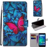 Voor Xiaomi Redmi Go Gekleurde Tekening Cross Textuur Horizontale Flip PU Lederen Case met Houder & Kaartsleuven & Portemonnee & Lanyard (Blauw Rood Vlinder)