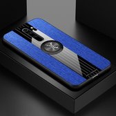 Voor Xiaomi Redmi Note 8 XINLI Stiksels Doek Textuur Schokbestendig TPU Beschermhoes met Ringhouder (Blauw)