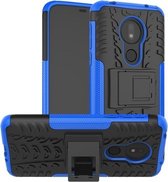 Tyre Texture TPU + PC schokbestendig telefoonhoesje voor Motorola Moto G7 Power, met houder (blauw)