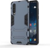 Schokbestendige pc + TPU-hoes voor Huawei P30, met houder (marineblauw)
