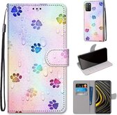 Voor Geschikt voor Xiaomi Poco M3 Gekleurde Tekening Cross Textuur Horizontale Flip PU Lederen Case met Houder & Kaartsleuven & Portemonnee & Lanyard (Voetafdruk Waterdruppels)