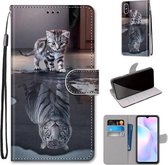 Voor Xiaomi Redmi 9A Gekleurde Tekening Cross Textuur Horizontale Flip PU Lederen Case met Houder & Kaartsleuven & Portemonnee & Lanyard (Kat Wordt Tijger)