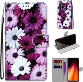 Voor Geschikt voor Xiaomi Redmi Note 8 Gekleurde tekening Cross Texture Horizontale Flip PU lederen tas met houder & kaartsleuven & portemonnee & lanyard (Chrysanthemum Pink White