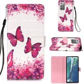 Voor Samsung Galaxy Note20 3D Schilderen Horizontale Flip Leren Case met Houder & Card Slot & Portemonnee & Lanyard (Rose Red Butterfly)