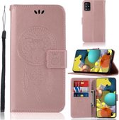 Voor Samsung Galaxy A51 5G Windgong Uil Embossing Patroon Horizontale Flip Leren Case, met Houder & Kaartsleuven & Portemonnee (Rose Goud)