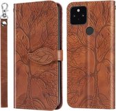 Voor Google Pixel 5 Life of Tree Embossing Pattern Horizontale flip lederen tas met houder & kaartsleuf & portemonnee & fotolijst & lanyard (bruin)