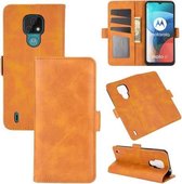 Voor Motorola Moto E7 Dubbelzijdige magnetische gesp Horizontale flip lederen tas met houder & kaartsleuven en portemonnee (geel)