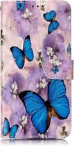 Olie Reliëf Gekleurd Tekening Patroon Horizontale Flip PU Leren Case met Houder & Kaartsleuven & Portemonnee & Fotolijst Voor Xiaomi Redmi 7 (Purple Flower Butterfly)