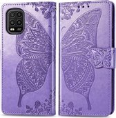 Voor Geschikt voor Xiaomi 10 Lite 5G vlinder liefde bloem reliëf horizontale flip lederen tas met beugel / kaartsleuf / portemonnee / lanyard (lichtpaars)
