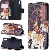 Gekleurde tekening patroon horizontale flip lederen tas met houder & kaartsleuven & portemonnee voor Xiaomi Redmi 7A (bloem olifant)
