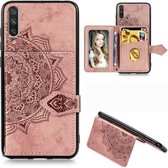 Voor Xiaomi Mi CC9e Mandala Reliëf Magnetische Doek PU + TPU + PC Case met Houder & Kaartsleuven & Portemonnee & Fotolijst & Riem (Rose Goud)