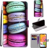 Voor Samsung Galaxy A01 Gekleurde Tekening Cross Textuur Horizontale Flip PU Lederen Case met Houder & Kaartsleuven & Portemonnee & Lanyard (Kleurrijke Laagcake)