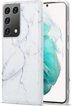 Voor Samsung Galaxy S21 Ultra 5G TPU glanzend marmerpatroon IMD beschermhoes (wit)