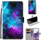 Voor Samsung Galaxy S20 Gekleurde Tekening Cross Textuur Horizontale Flip PU Lederen Case met Houder & Kaartsleuven & Portemonnee & Lanyard (Paars Groen Sterrenhemel)