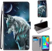 Voor Samsung Galaxy M01 Gekleurde Tekening Cross Textuur Horizontale Flip PU Lederen Case met Houder & Kaartsleuven & Portemonnee & Lanyard (Peinzende Wolf)