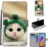 Voor Samsung Galaxy A21s Gekleurde Tekening Cross Textuur Horizontale Flip PU Lederen Case met Houder & Kaartsleuven & Portemonnee & Lanyard (Frog Kitten)