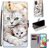 Voor Samsung Galaxy A71 5G Gekleurde Tekening Cross Textuur Horizontale Flip PU Lederen Case met Houder & Kaartsleuven & Portemonnee & Lanyard (Big Cat Hugging Kitten)