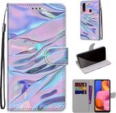 Voor Samsung Galaxy A20s Gekleurde tekening Cross Texture Horizontale Flip PU lederen tas met houder & kaartsleuven & portemonnee & lanyard (fluorescerend waterpatroon)