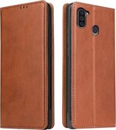 Voor Samsung Galaxy M11 Fierre Shann PU Lederen Textuur Horizontale Flip Lederen Case met Houder & Kaartsleuven & Portemonnee (Bruin)