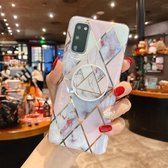 Voor Samsung Galaxy S20 FE Splicing Marble Pattern Gilding TPU beschermhoes met opvouwbare houder (lichtroze grijs)