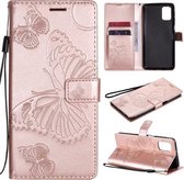 Voor Samsung Galaxy M31s 3D Vlinders Embossing Patroon Horizontale Flip Leren Case met Houder & Kaartsleuf & Portemonnee (Rose Goud)