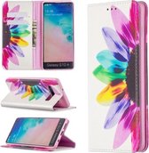 Voor Samsung Galaxy S10 Plus Gekleurde Tekening Patroon Onzichtbare Magnetische Horizontale Flip PU Lederen Case met Houder & Kaartsleuven & Portemonnee (Zonnebloem)