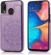 Voor Samsung Galaxy A20 / A30 dubbele gesp Mandala patroon PU + TPU beschermhoes met kaartsleuven & houder & fotolijst (paars)