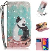 Voor Samsung Galaxy F41 3D Gekleurde Tekening Horizontale Flip Leren Case met Houder & Kaartsleuven & Portemonnee & Lanyard (Zwart Wit Kat)