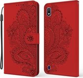 Voor Samsung Galaxy A10 / M10 Pauw Reliëfpatroon Horizontale Flip Leren Case met Houder & Kaartsleuven & Portemonnee & Lanyard (Rood)