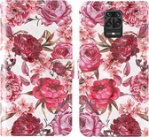 Voor Xiaomi Redmi Note 9 Pro / Note 9 Pro Max 3D-schilderij Gekleurd tekeningpatroon Horizontaal Flip TPU + PU lederen tas met houder & kaartsleuven & portemonnee & lanyard (rode bloemen)
