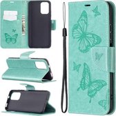 Voor Xiaomi Redmi Note 10 4G / Note 10s Twee vlinders reliëfpatroon Horizontale flip lederen tas met houder & kaartsleuf & portemonnee & lanyard (groen)