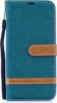 In kleur bijpassende denim textuur lederen hoes voor Xiaomi Redmi Note 6, met houder & kaartsleuven & portemonnee & lanyard (groen)