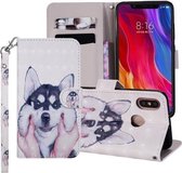 Husky-patroon Gekleurde tekening Horizontale leren flip-hoes voor Xiaomi Mi 8, met houder en kaartsleuven en portemonnee en draagkoord