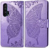 Butterfly Love Flowers Embossing Horizontale Flip Leather Case Voor Huawei Honor 20 Pro met Houder & Kaartsleuven & Portemonnee & Lanyard (Lighe paars)