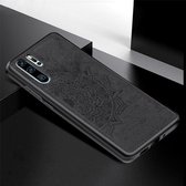 Voor Huawei P30 Pro Reliëf Mandala-patroon PC + TPU + stoffen telefoonhoes met draagkoord & magnetisch (zwart)