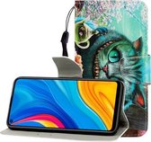 Voor Huawei Honor Play 3 / Enjoy 10 Gekleurde Tekening Horizontale Flip Leren Case met Houder & Kaartsleuf & Portemonnee (Groene Ogen)