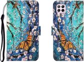 Voor Huawei P40 Lite 3D Gekleurde Tekening Horizontale Flip Leren Case met Houder & Kaartsleuf & Portemonnee (Paarse Vlinder)
