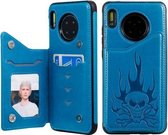 Voor Huawei Mate 30 Skull Head Embossing Pattern Schokbestendige beschermhoes met houder & kaartsleuven & portemonnee (blauw)