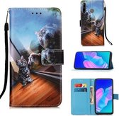 Voor Huawei P40 Lite E / Y7P Schilderen Horizontale Flip Leren Case met Houder & Kaartsleuf & Portemonnee & Lanyard (Spiegel Kat)