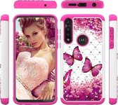 Voor Motorola Moto G Power gekleurd tekenpatroon met Diamond PC + TPU beschermhoes (Rose Butterfly)