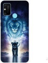 Voor Huawei Honor 9A gekleurd tekeningpatroon zeer transparant TPU beschermhoes (leeuw)