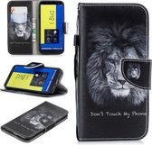 Voor Samsung Galaxy J6 (2018) (EU-versie) Gekleurd tekeningpatroon Horizontaal Flip TPU + PU lederen tas met houder & kaartsleuven & portemonnee & lanyard (leeuw)