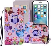 Gekleurde Uil Patroon Gekleurde Tekening Horizontale Leren Flip Case Voor iPhone SE 2020 & 8 & 7, met Houder & Kaartsleuven & Portemonnee & Lanyard