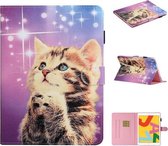 Voor iPad 9.7 (2017/2018) & Air 2 & Air & iPad Pro 9.7 Gekleurd tekeningpatroon Horizontaal Flip PU lederen hoes met houder & kaartsleuf & Slaap / Wekfunctie (Starry Cat)