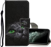 Voor iPhone 11 Pro Max Gekleurd tekeningpatroon Horizontaal lederen flip-hoesje met houder & kaartsleuven en portemonnee (zwarte kat)