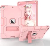 Voor iPad Air contrastkleur siliconen + pc combinatiebehuizing met houder (roségoud)