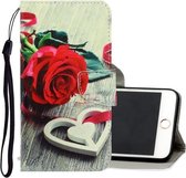 Voor iPhone 8 Plus / 7 Plus 3D-gekleurde tekening Horizontale flip PU-lederen hoes met houder & kaartsleuven en portemonnee (rode roos)