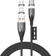 JOYROOM S-M408 Magnetic Series 3 in 1 3A USB naar 8-pins + USB-C / Type-C + Micro USB-oplaadkabel, lengte: 1,2 m (zwart)