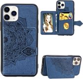 Voor iPhone 11 Pro Max Mandala in reliëf gemaakte stoffen kaarthoes Mobiele telefoonhoes met magnetische en beugelfunctie met kaarttas / portemonnee / fotolijstfunctie met draagriem (blauw)