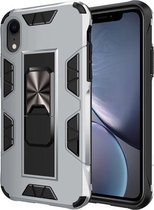 Voor iPhone XR Armor schokbestendig TPU + PC magnetische beschermhoes met onzichtbare houder (zilver)